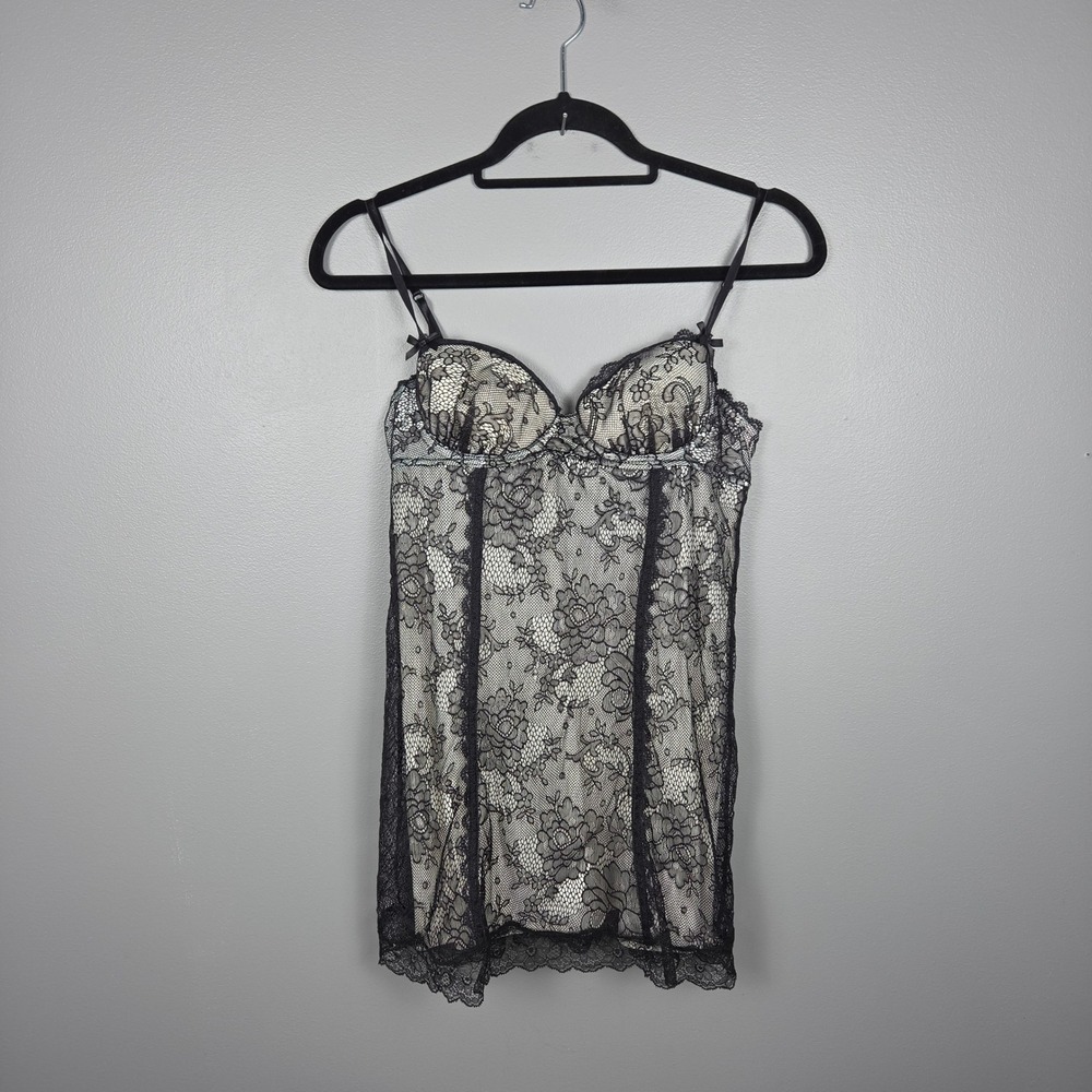 Victoria's Secret Sexy Little Things Babydoll 34B Black Lace Y2K 2007 Lingerie